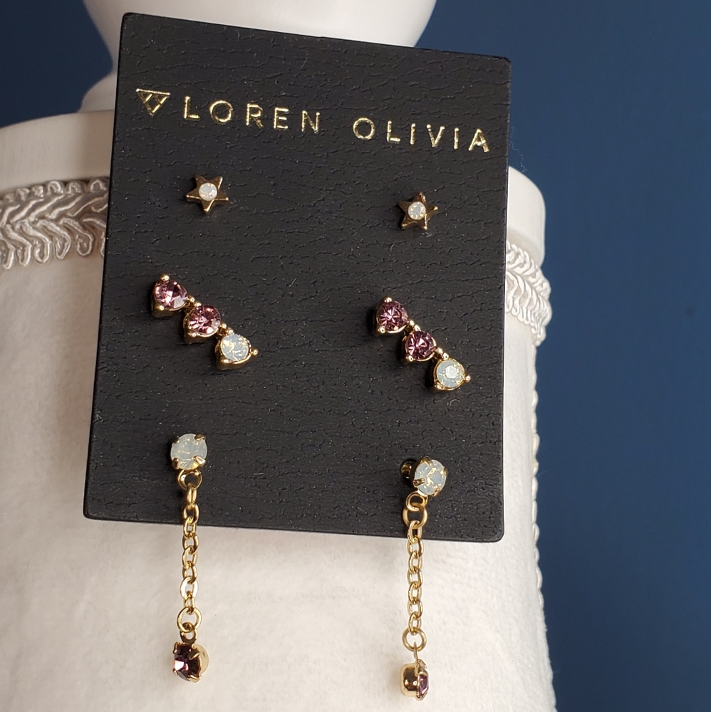 LOREN OLIVIA Pink Gold Opal Look Earring Set OS